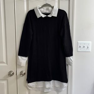 Black and White Sweater Collared Dress